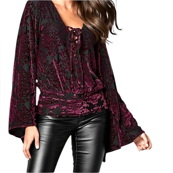 VENUS Tops - Y2K Velvet Burnout Top Womens Medium Venus Whimsigoth‎ Fairy Sleeves Romantic